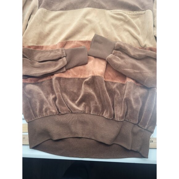 VTG OLEG CASSINI SZ LG Colorblock Brown Velour Pullover Top V Neck y2k 90s - Picture 7 of 7
